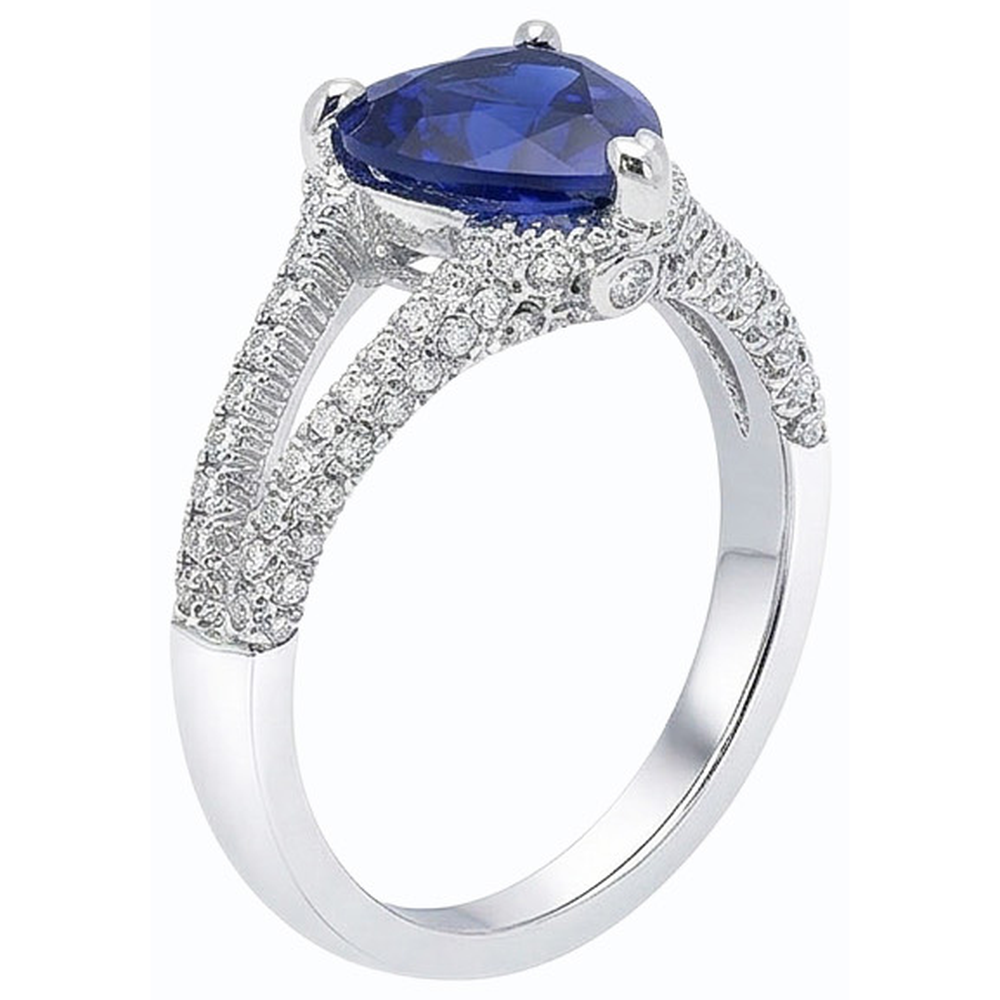 Anello di fidanzamento con diamante incastonato con zaffiro blu naturale taglio a cuore 4 carati