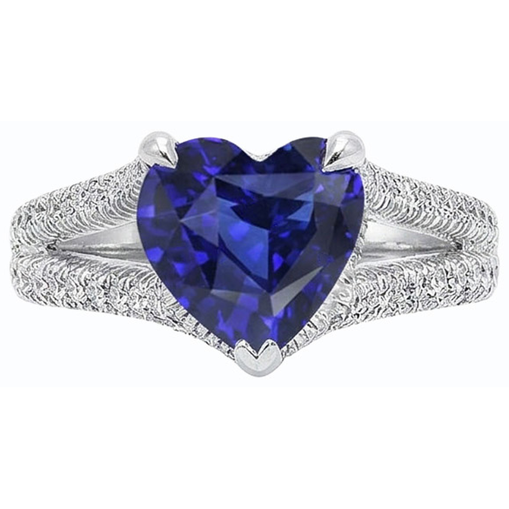 Anello di fidanzamento con diamante incastonato con zaffiro blu naturale taglio a cuore 4 carati