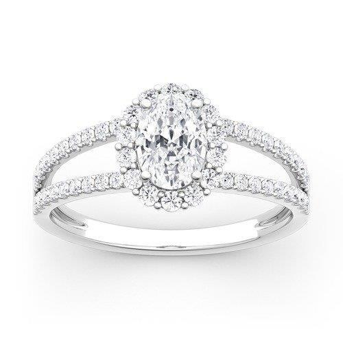 Anello di fidanzamento con diamante ovale da 3.10 carati in oro bianco con gambo diviso 14K - harrychadent.it