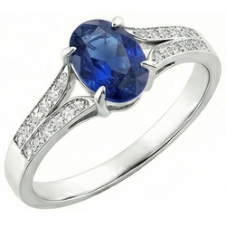 Anello di fidanzamento con diamante ovale blu zaffiro gambo diviso 3.50 carati Nuovo
