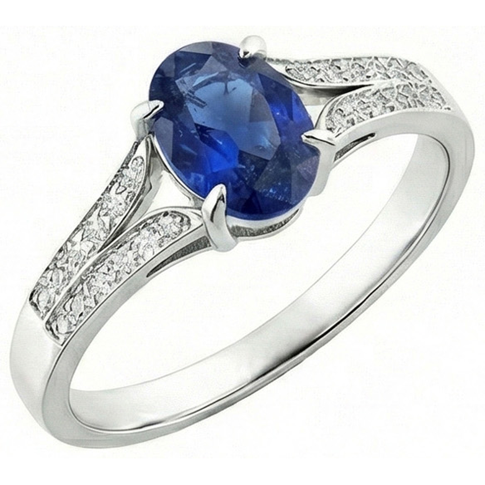 Anello di fidanzamento con diamante ovale blu zaffiro gambo diviso 3.50 carati Nuovo