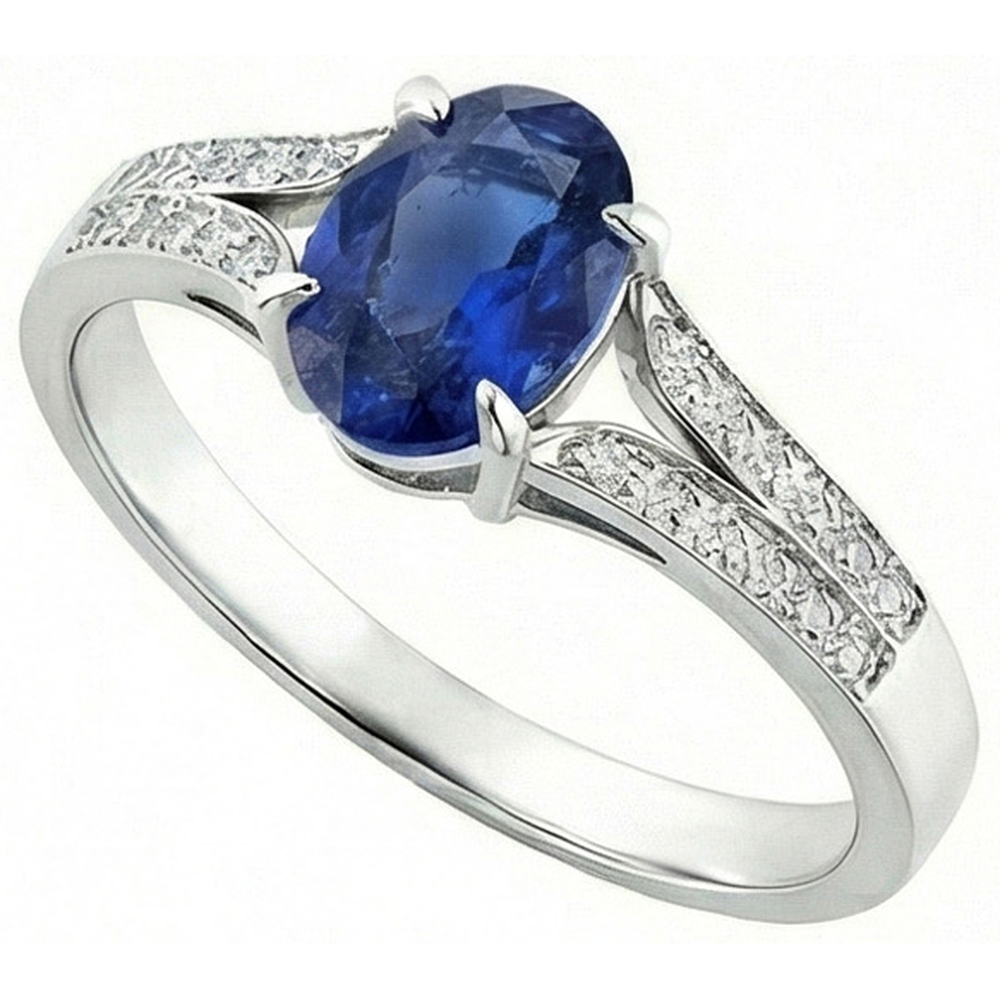 Anello di fidanzamento con diamante ovale blu zaffiro gambo diviso 3.50 carati Nuovo