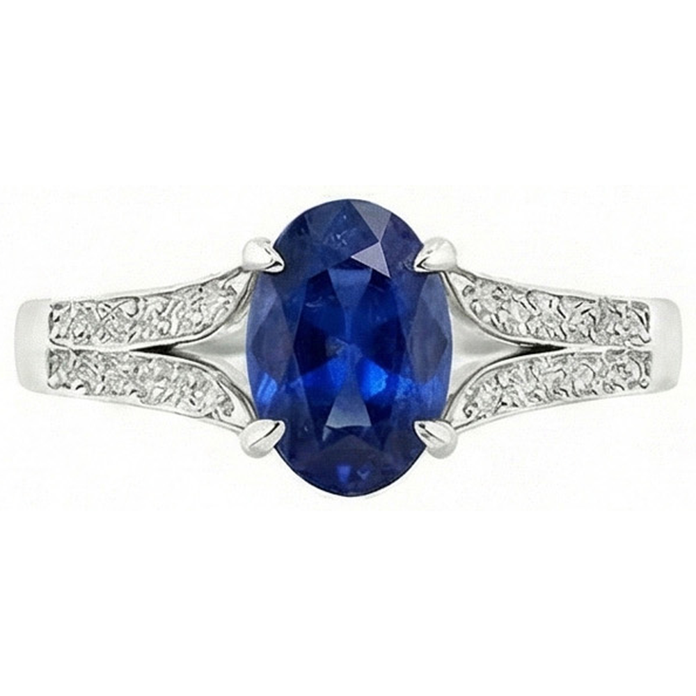 Anello di fidanzamento con diamante ovale blu zaffiro gambo diviso 3.50 carati Nuovo