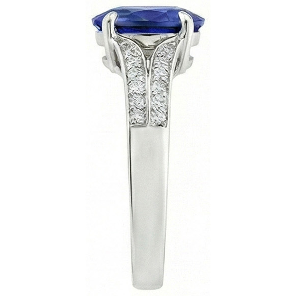 Anello di fidanzamento con diamante ovale blu zaffiro gambo diviso 3.50 carati Nuovo