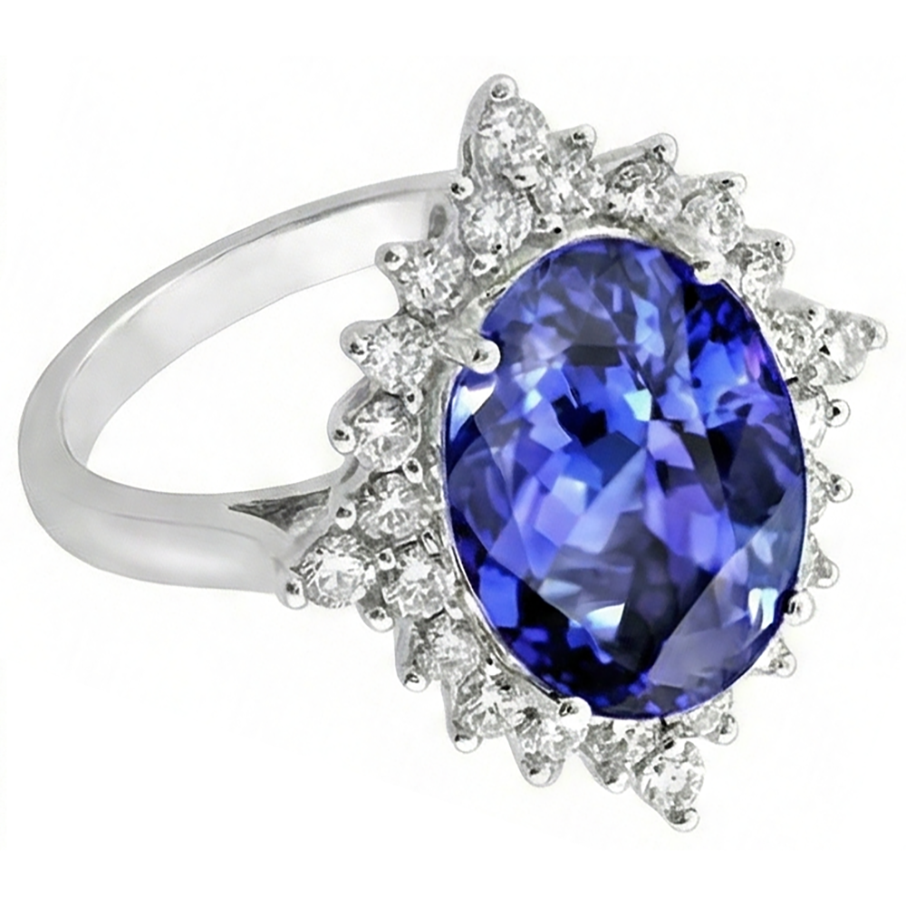 Anello di fidanzamento con diamante ovale in tanzanite. gioielli con pietre preziose da 8.50 carati