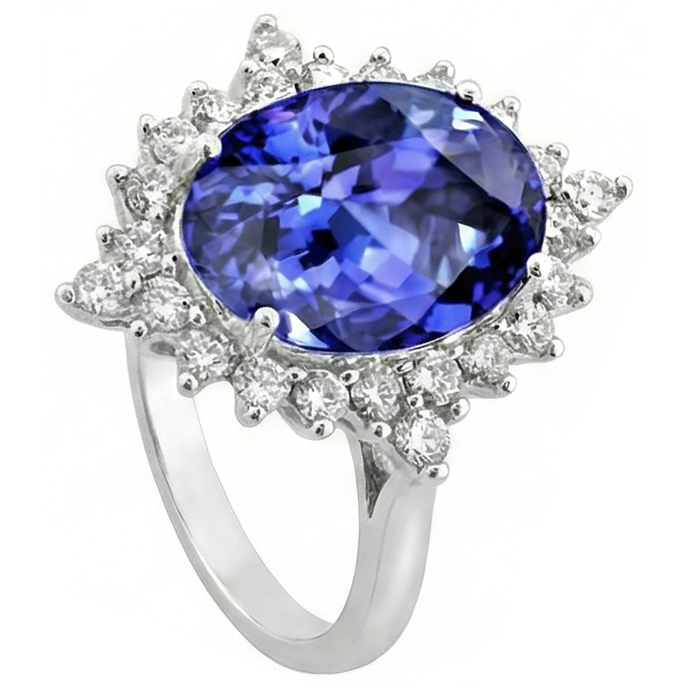 Anello di fidanzamento con diamante ovale in tanzanite. gioielli con pietre preziose da 8.50 carati