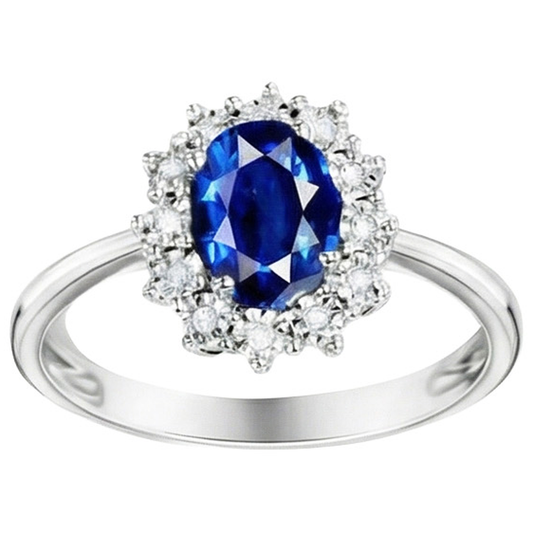 Anello di fidanzamento con diamante ovale. zaffiro dello Sri Lanka. 4 carati. da donna