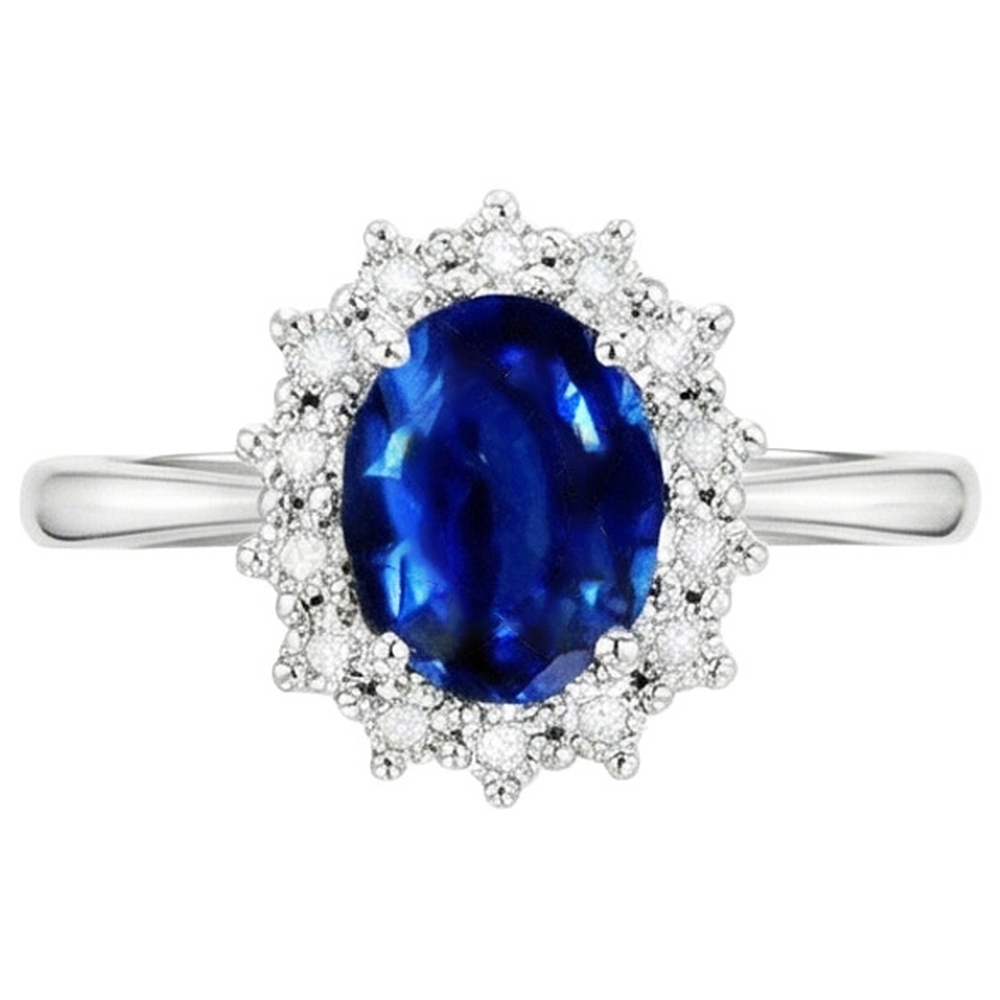Anello di fidanzamento con diamante ovale. zaffiro dello Sri Lanka. 4 carati. da donna