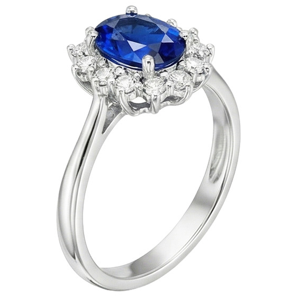 Anello di fidanzamento con diamante ovale. zaffiro dello Sri Lanka. 4 carati. da donna