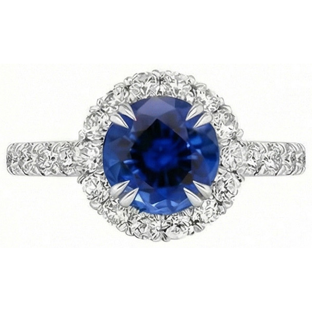 vero round zaffiro 3.50carati anello dettaglio ravvicinato
