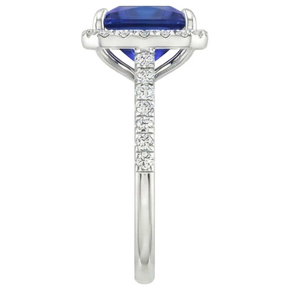 Anello di fidanzamento con diamante rotondo e zaffiro blu con accenti 6 carati