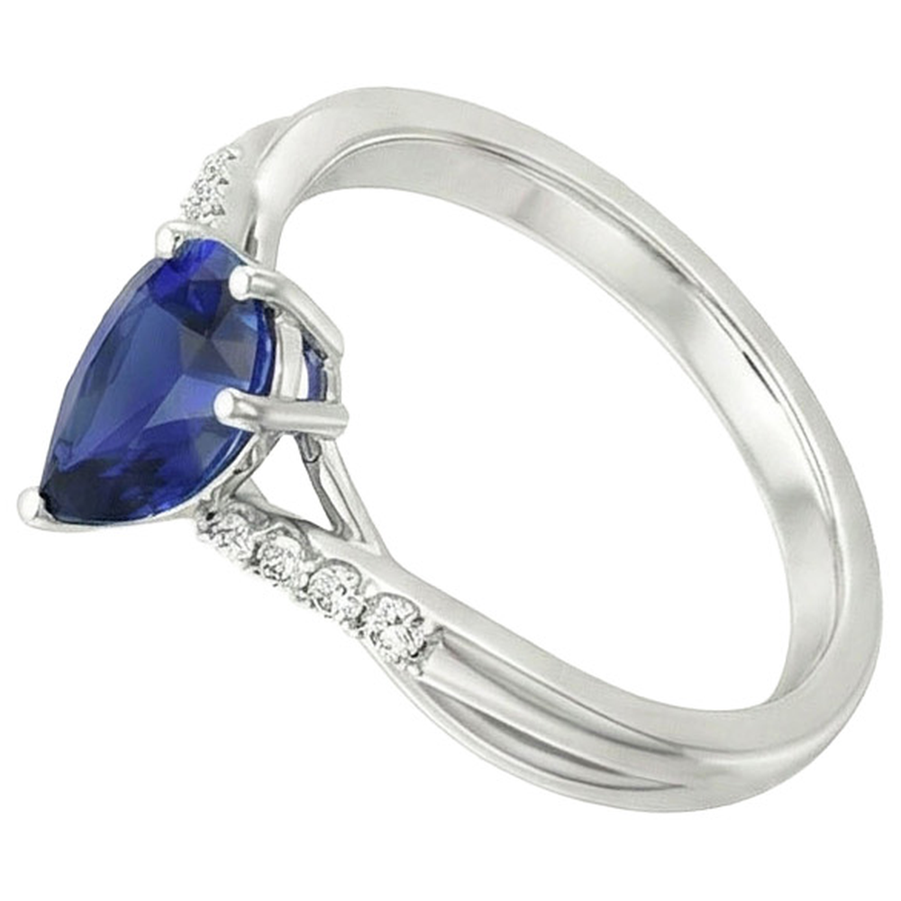 Anello di fidanzamento con diamante scintillante e zaffiro blu pera 4.50 carati