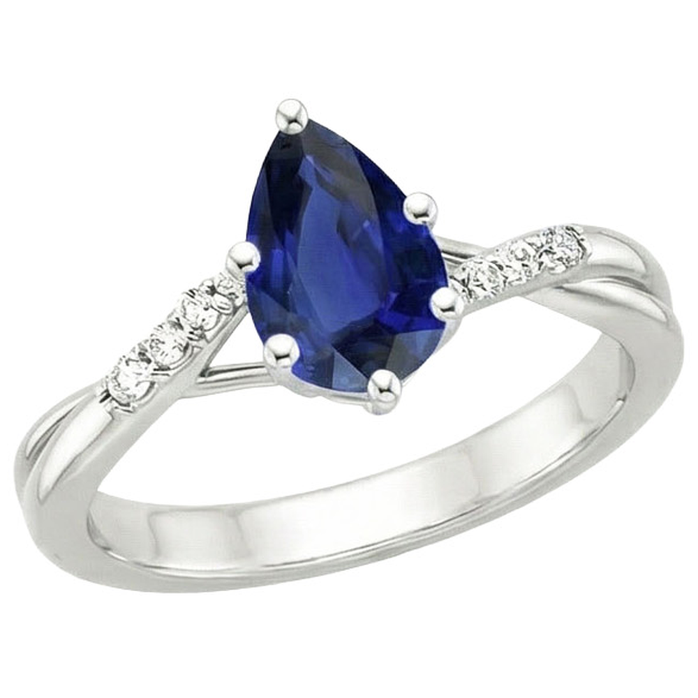 Anello di fidanzamento con diamante scintillante e zaffiro blu pera 4.50 carati