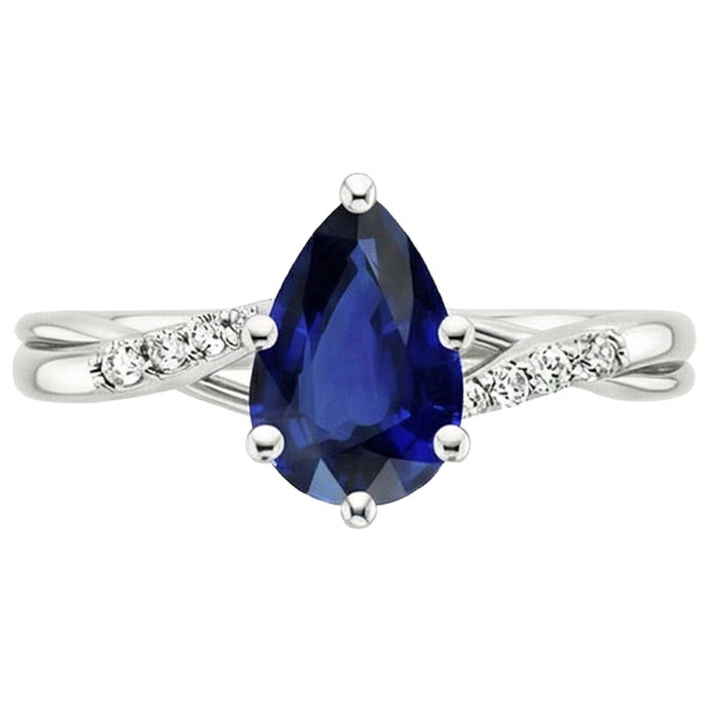 Anello di fidanzamento con diamante scintillante e zaffiro blu pera 4.50 carati