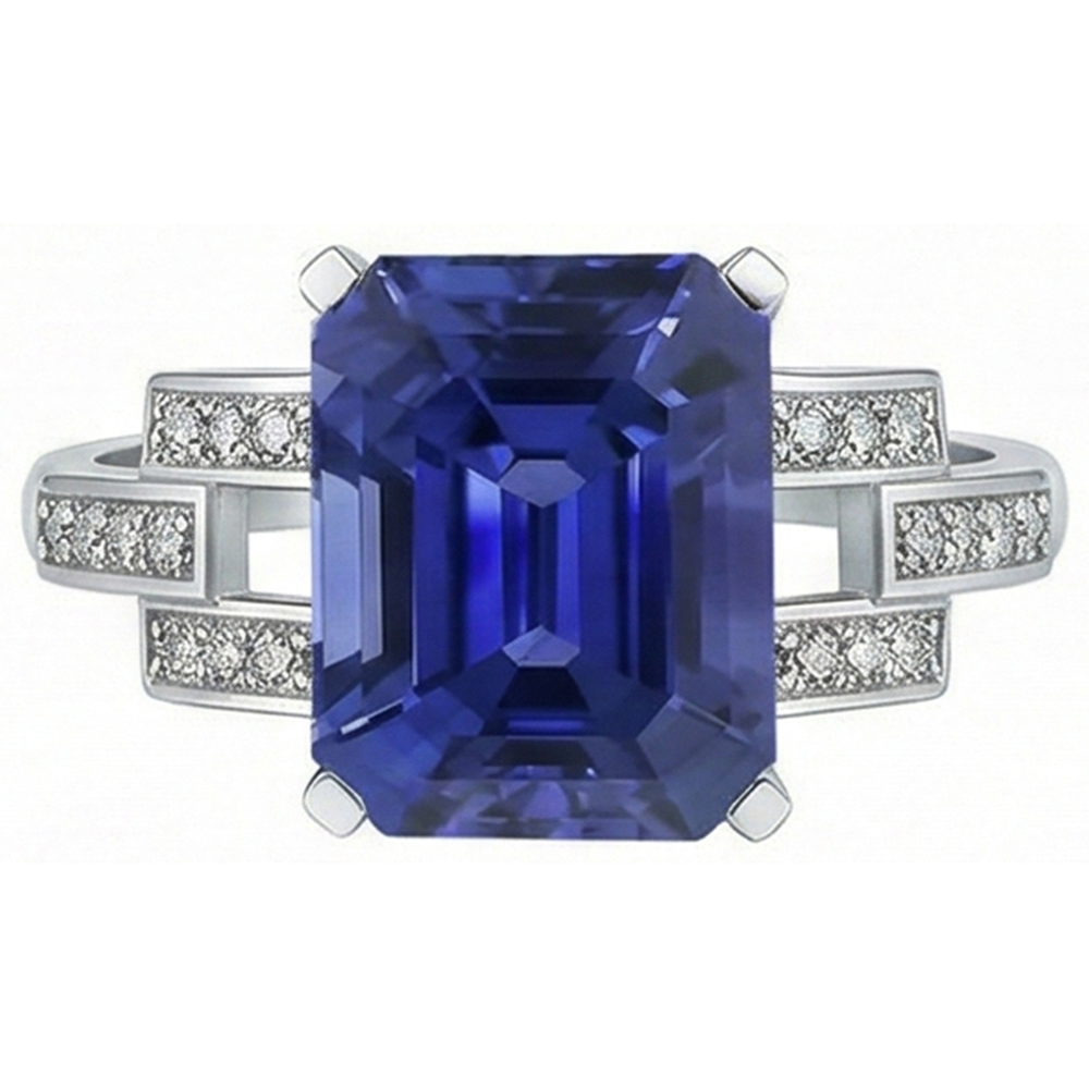 Anello di fidanzamento con diamante smeraldo zaffiro dello Sri Lanka 4 carati