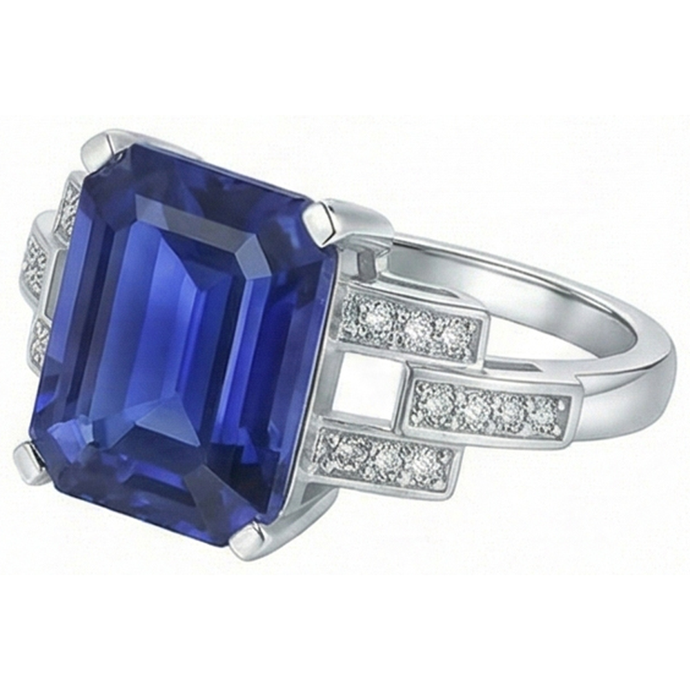 Anello di fidanzamento con diamante smeraldo zaffiro dello Sri Lanka 4 carati