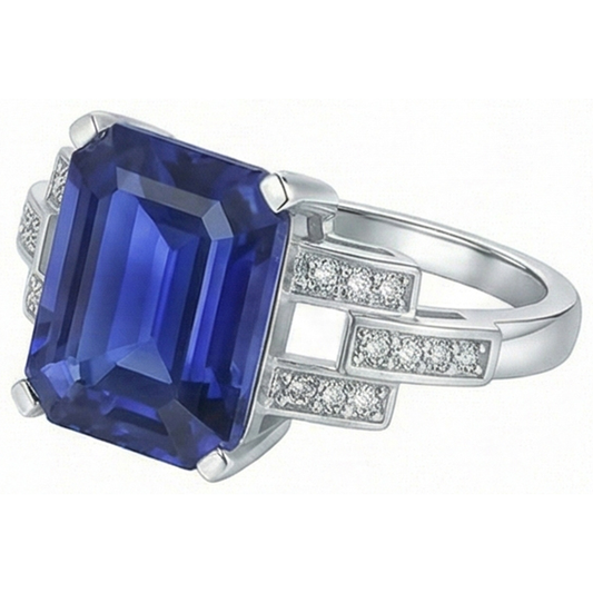 Anello di fidanzamento con diamante smeraldo zaffiro dello Sri Lanka 4 carati