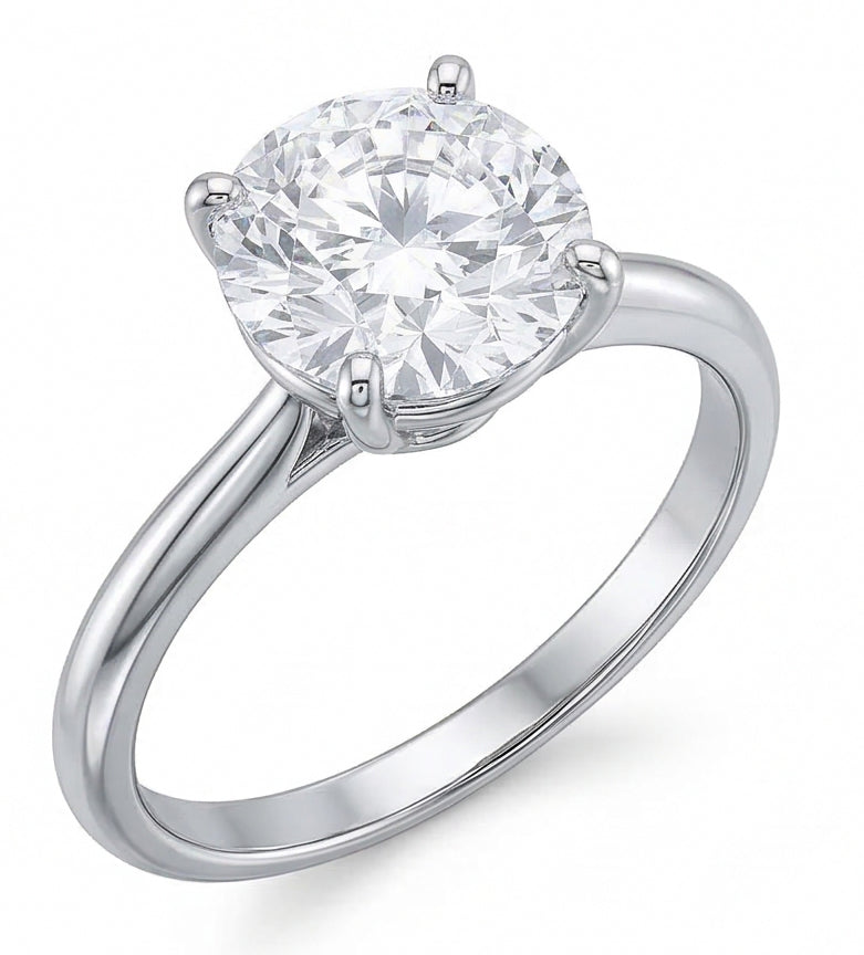 Anello di fidanzamento con diamante solitario rotondo 2 carati oro bianco 14K