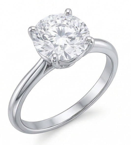 Anello di fidanzamento con diamante solitario rotondo 2 carati oro bianco 14K