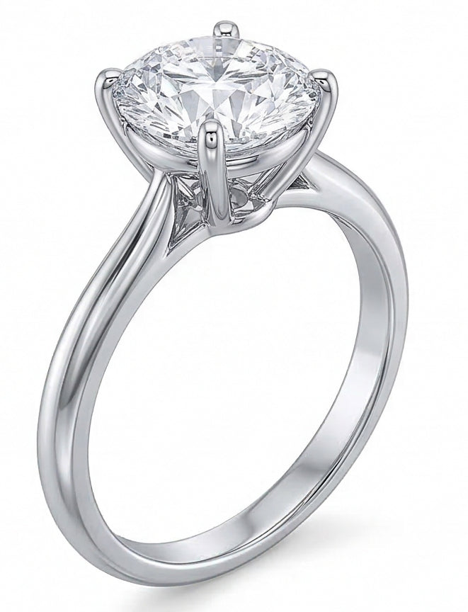 Anello di fidanzamento con diamante solitario rotondo 2 carati oro bianco 14K