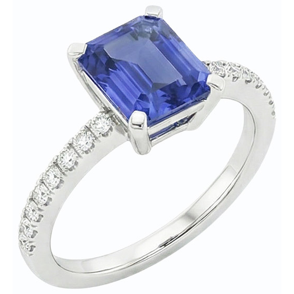 Anello di fidanzamento con diamante solitario smeraldo e zaffiro azzurro 3 carati