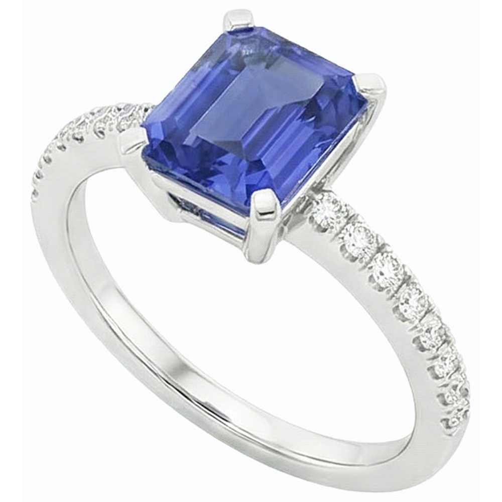 Anello di fidanzamento con diamante solitario smeraldo e zaffiro azzurro 3 carati