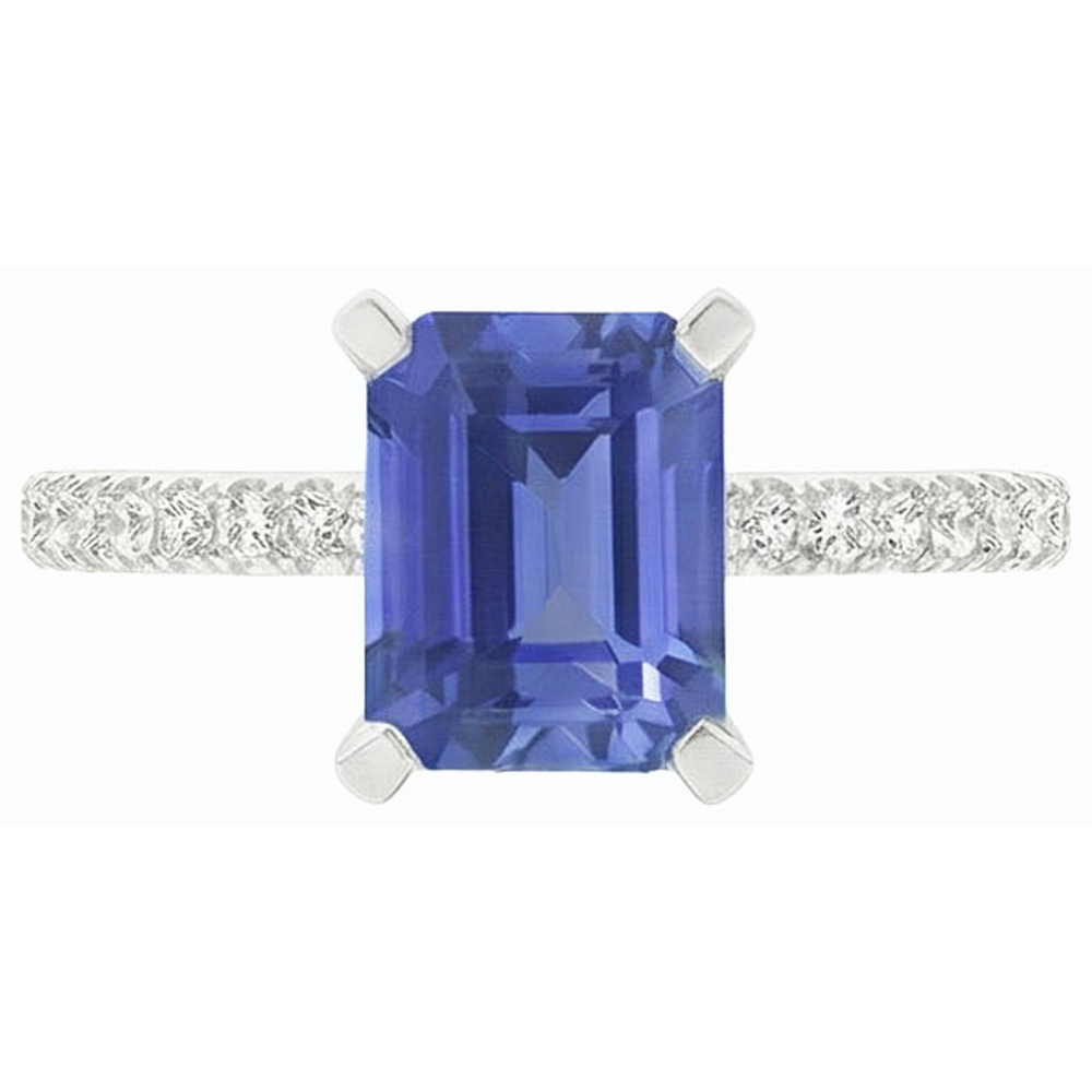 Anello di fidanzamento con diamante solitario smeraldo e zaffiro azzurro 3 carati