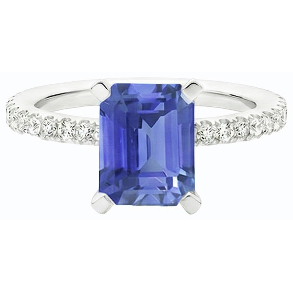 Anello di fidanzamento con diamante solitario smeraldo e zaffiro azzurro 3 carati