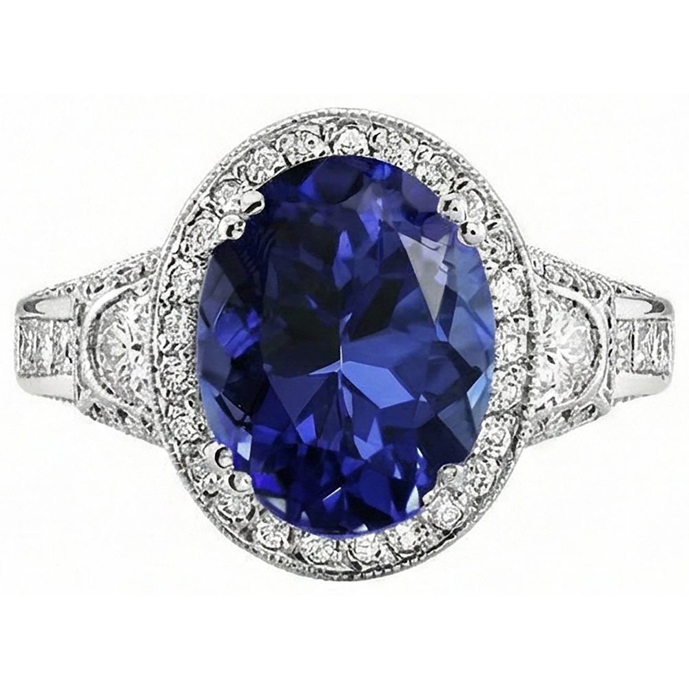 vero round tanzanite 5.40carati anello angolo laterale