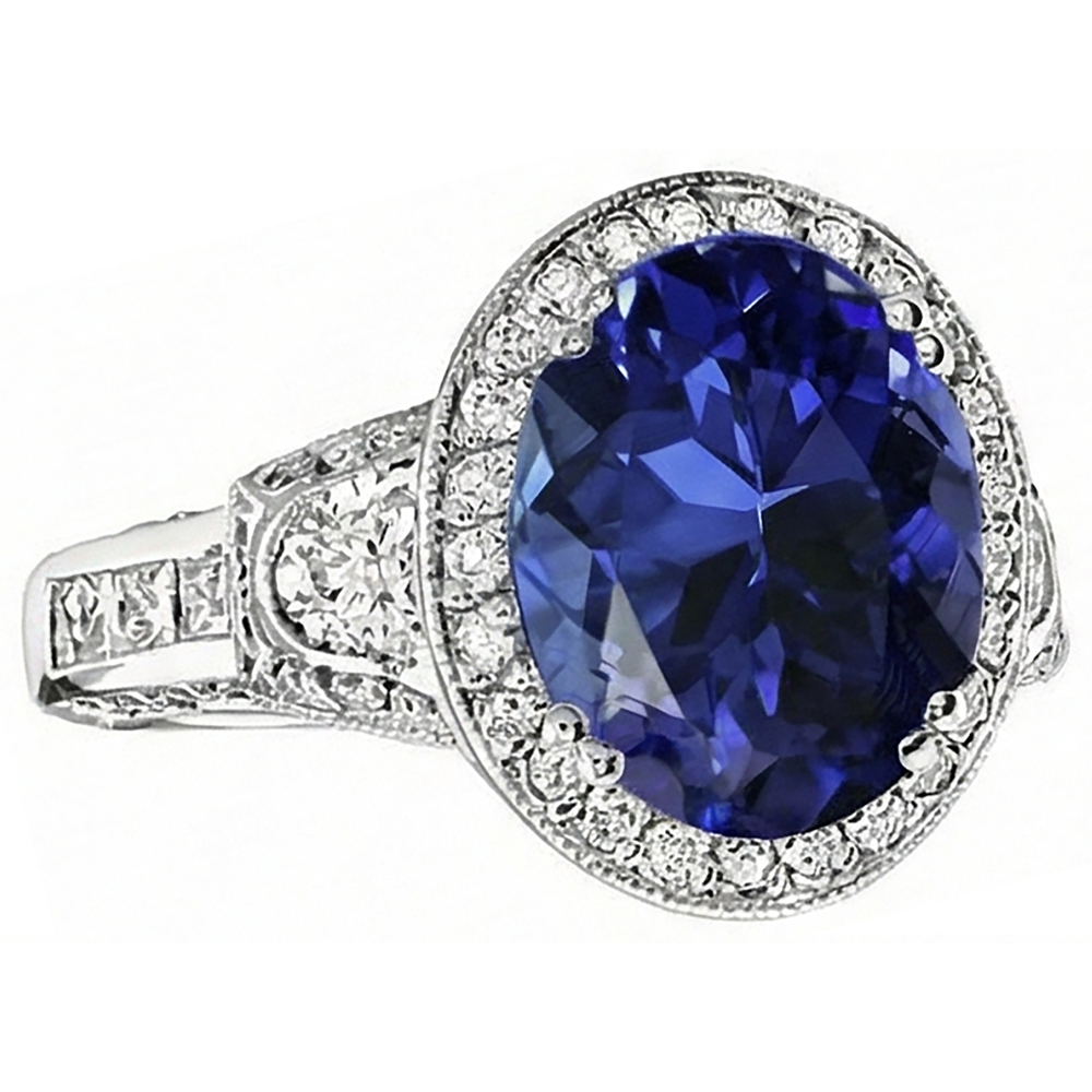 vero round tanzanite 5.40carati anello dettaglio ravvicinato