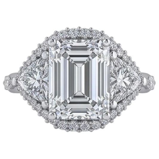 Anello di fidanzamento con diamante trilioni di smeraldo 3.95 carati taglio brillante