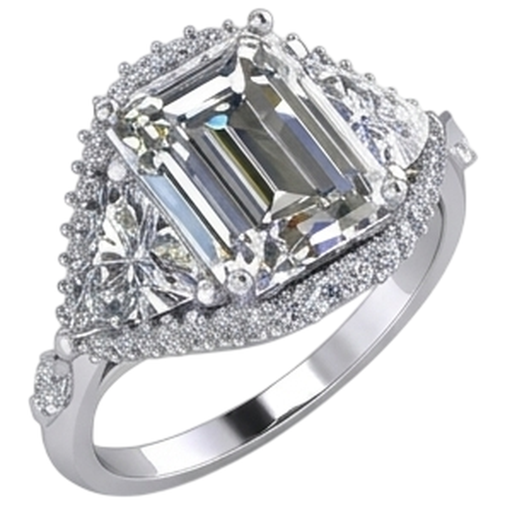 Anello di fidanzamento con diamante trilioni di smeraldo 3.95 carati taglio brillante