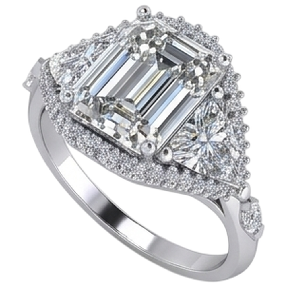 Anello di fidanzamento con diamante trilioni di smeraldo 3.95 carati taglio brillante