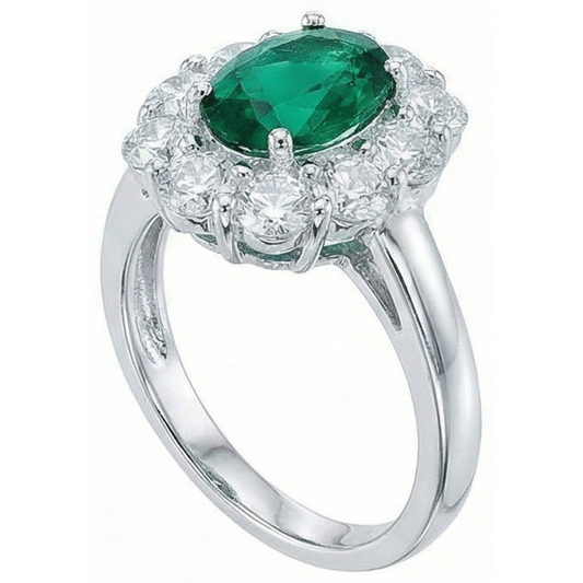 Anello di fidanzamento con diamante verde smeraldo taglio ovale in oro bianco 14 k da 6,5 carati