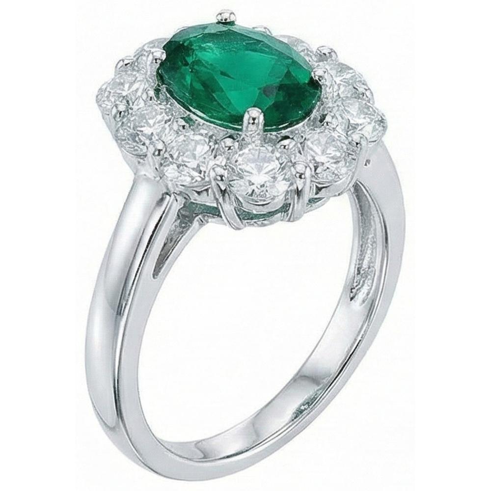 Anello di fidanzamento con diamante verde smeraldo taglio ovale in oro bianco 14 k da 6,5 carati