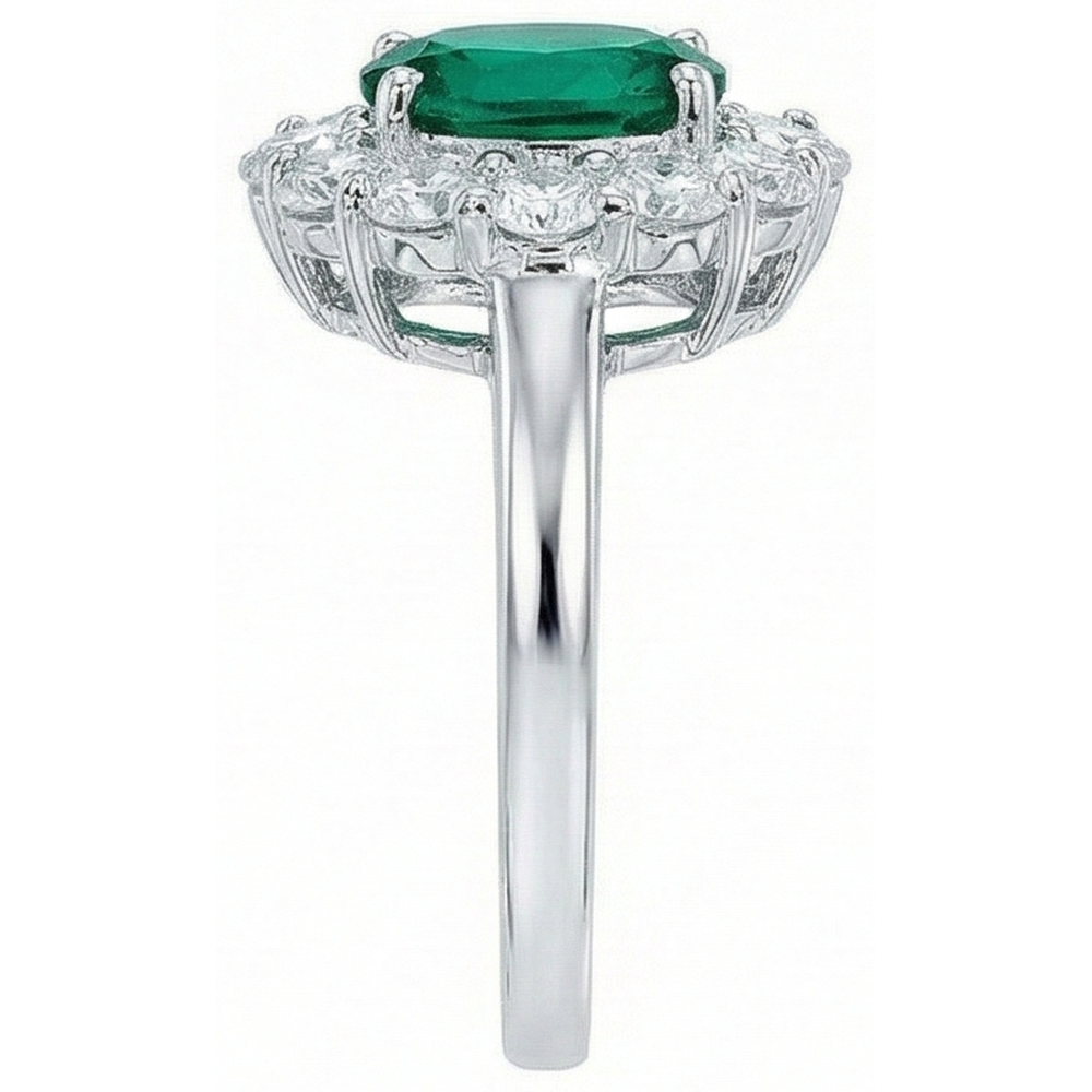 Anello di fidanzamento con diamante verde smeraldo taglio ovale in oro bianco 14 k da 6,5 carati