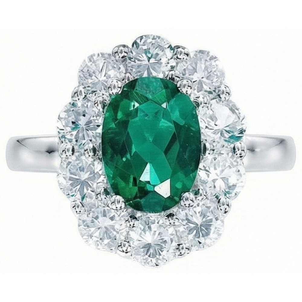 Anello di fidanzamento con diamante verde smeraldo taglio ovale in oro bianco 14 k da 6,5 carati