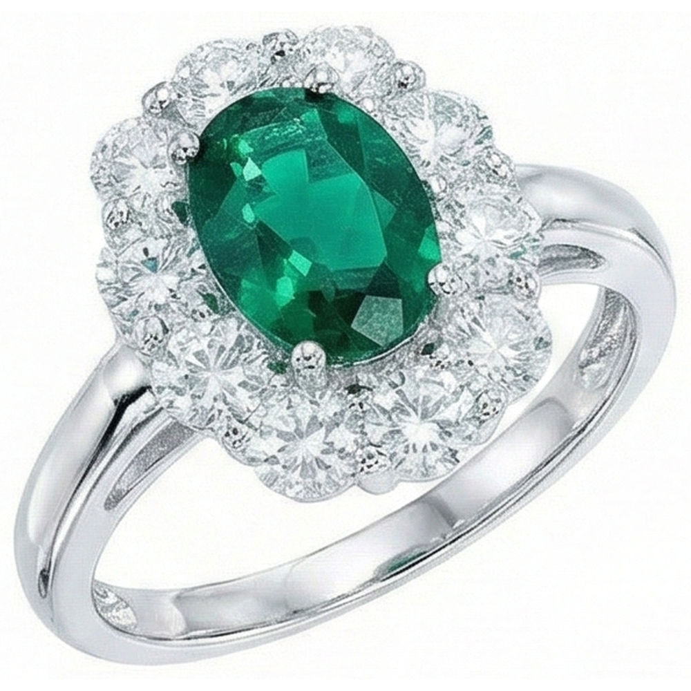Anello di fidanzamento con diamante verde smeraldo taglio ovale in oro bianco 14 k da 6,5 carati