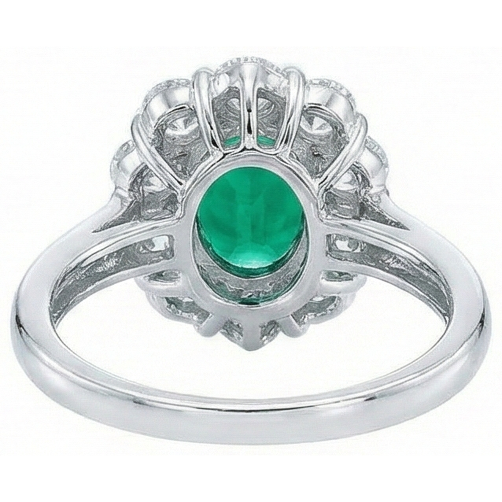 Anello di fidanzamento con diamante verde smeraldo taglio ovale in oro bianco 14 k da 6,5 carati