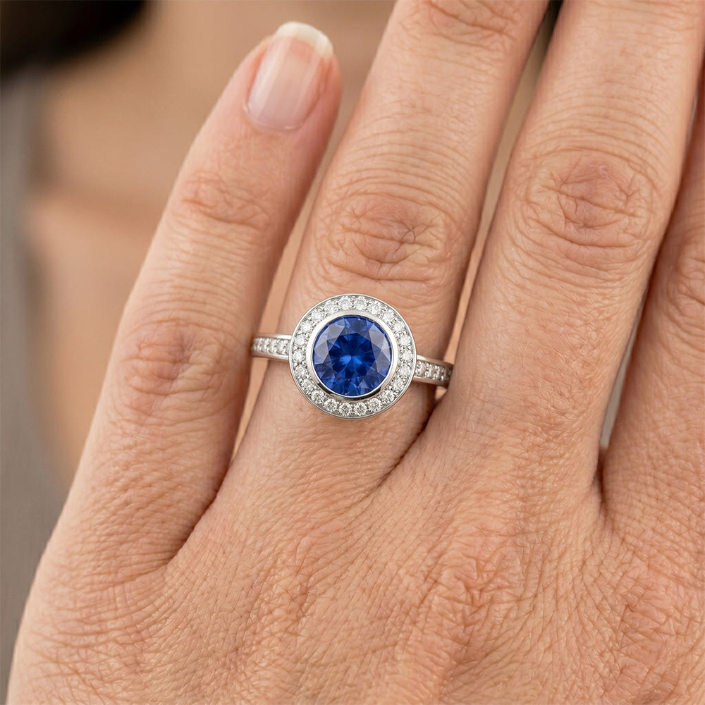 Anello di fidanzamento con diamante zaffiro Ceylon con castone 14K 3,42 carati