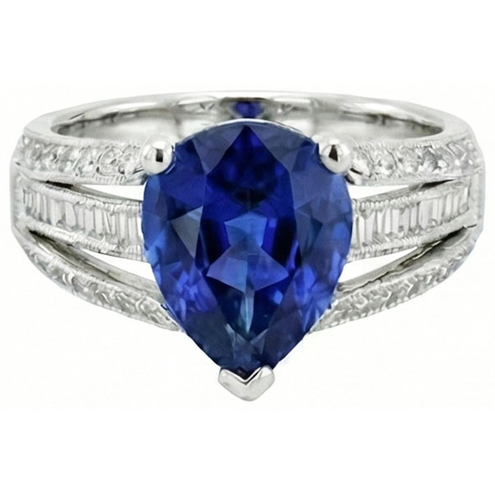 Anello di fidanzamento con diamante zaffiro blu 3.50 carati stile antico
