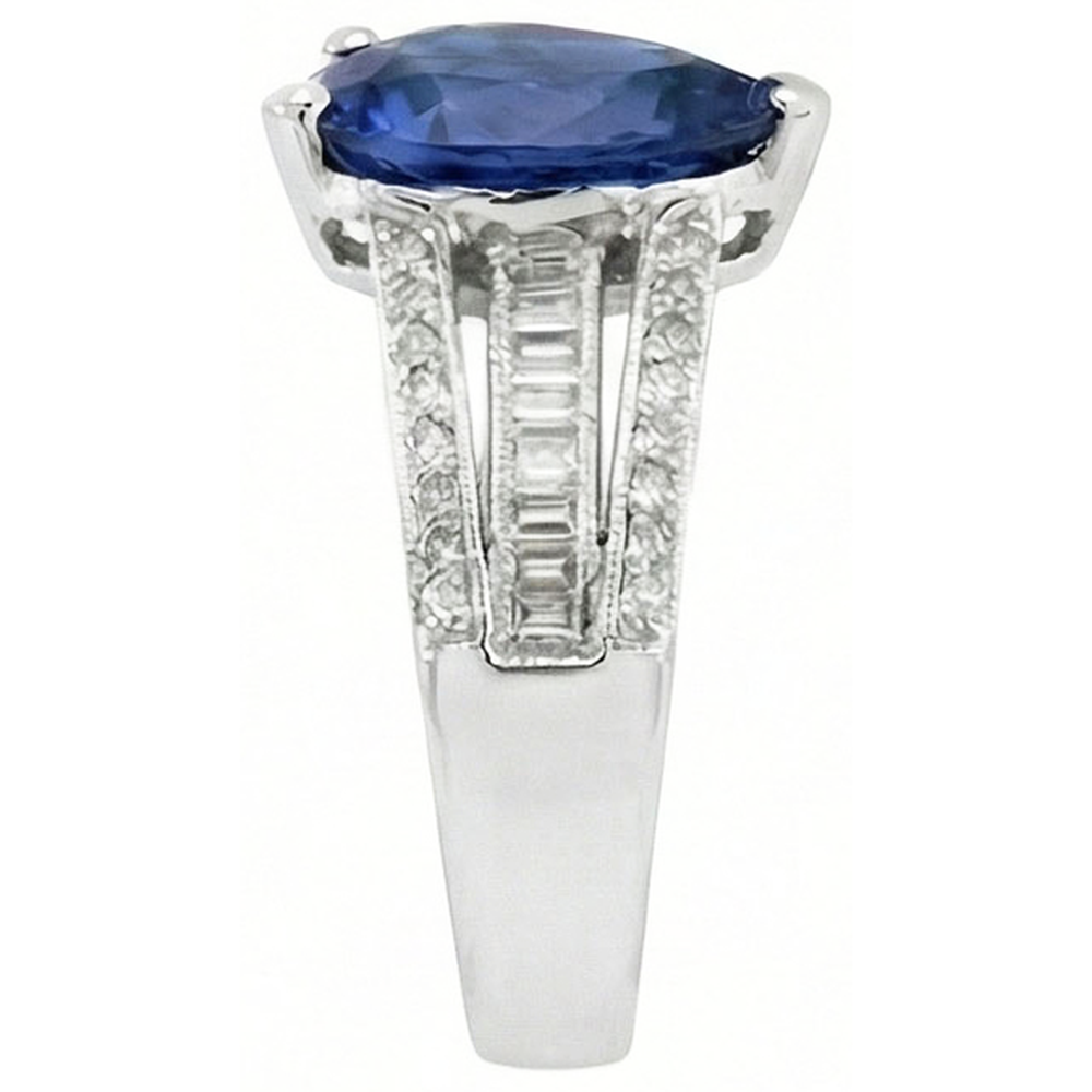 Anello di fidanzamento con diamante zaffiro blu 3.50 carati stile antico