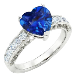 Anello di fidanzamento con diamante zaffiro blu Ceylon taglio cuore 2.50 carati