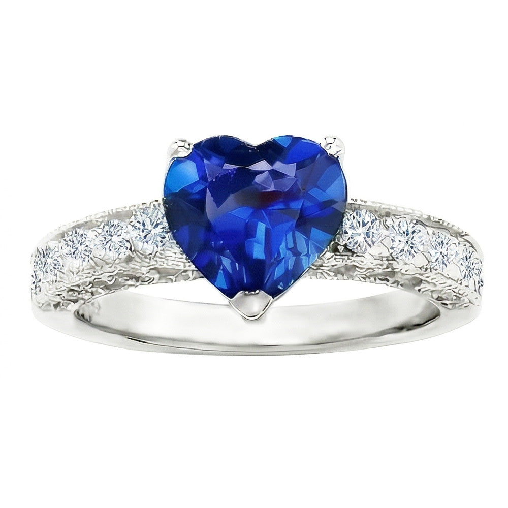 Anello di fidanzamento con diamante zaffiro blu Ceylon taglio cuore 2.50 carati