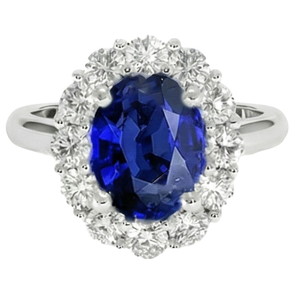 Anello di fidanzamento con diamante zaffiro blu Pietra preziosa di Ceylon ovale 9.25 carati