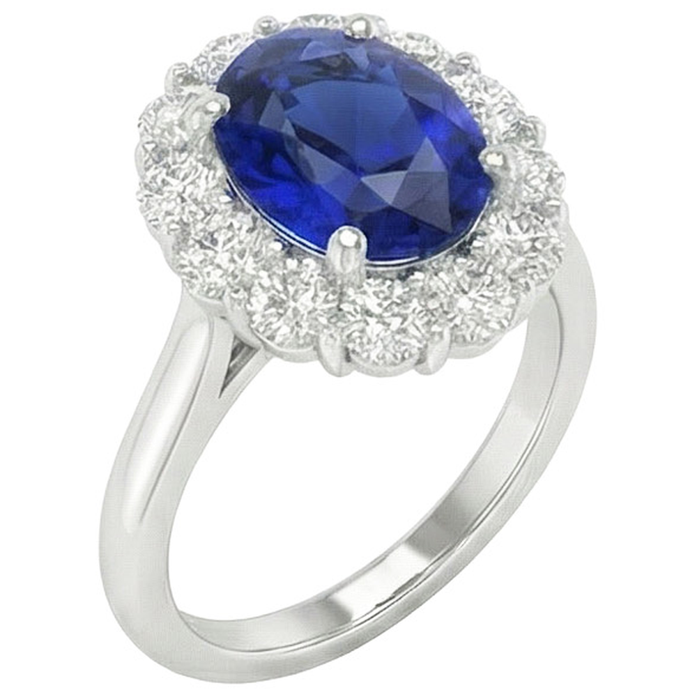 Anello di fidanzamento con diamante zaffiro blu Pietra preziosa di Ceylon ovale 9.25 carati