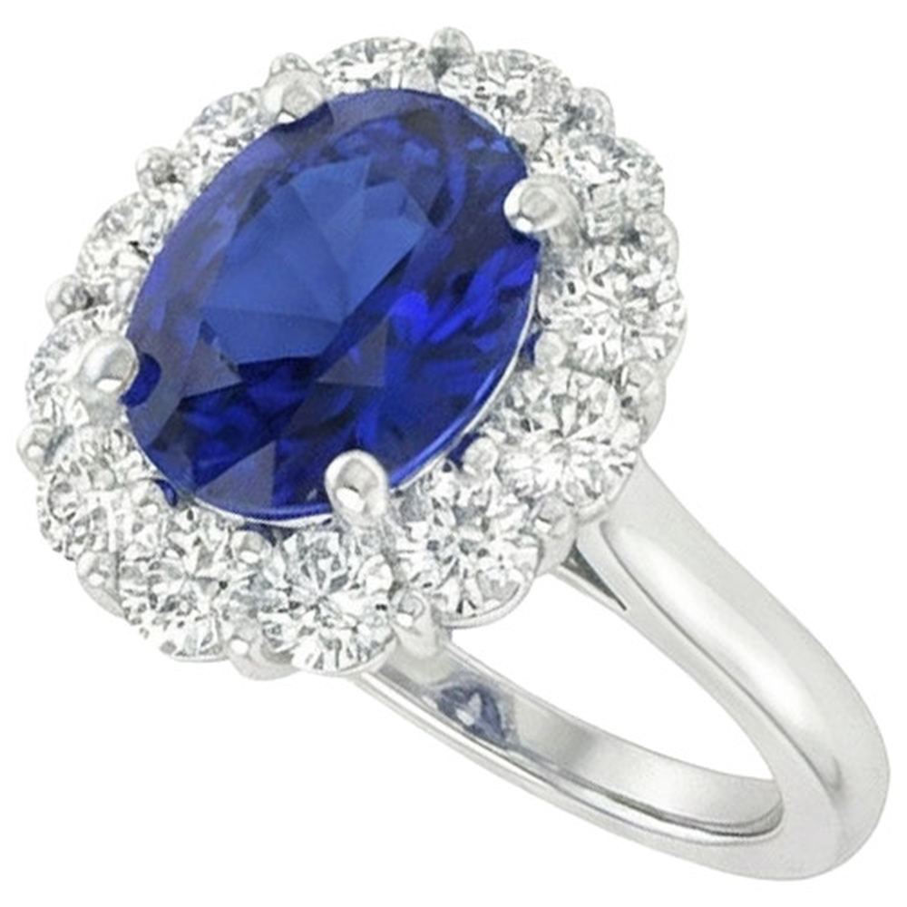 Anello di fidanzamento con diamante zaffiro blu Pietra preziosa di Ceylon ovale 9.25 carati