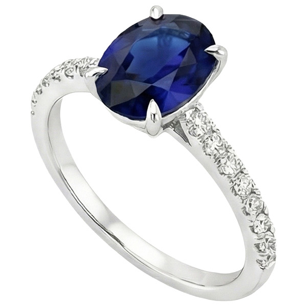 Anello di fidanzamento con diamante zaffiro blu ovale con montatura a griffe 6 carati