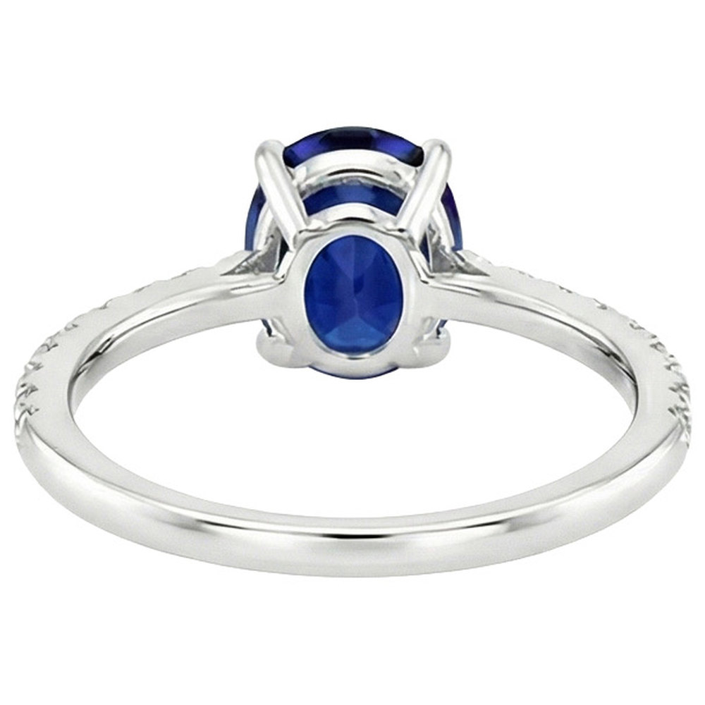 Anello di fidanzamento con diamante zaffiro blu ovale con montatura a griffe 6 carati