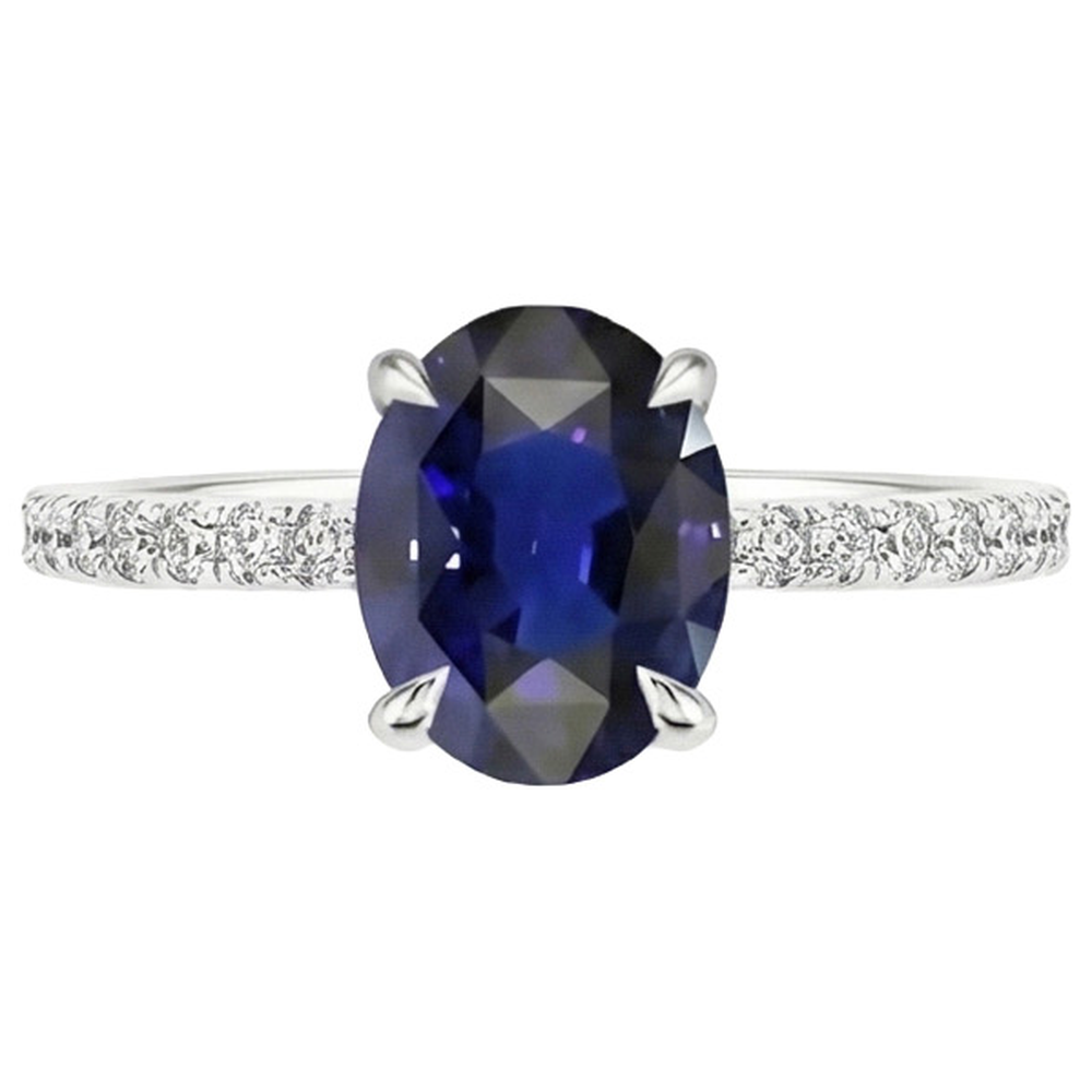 Anello di fidanzamento con diamante zaffiro blu ovale con montatura a griffe 6 carati